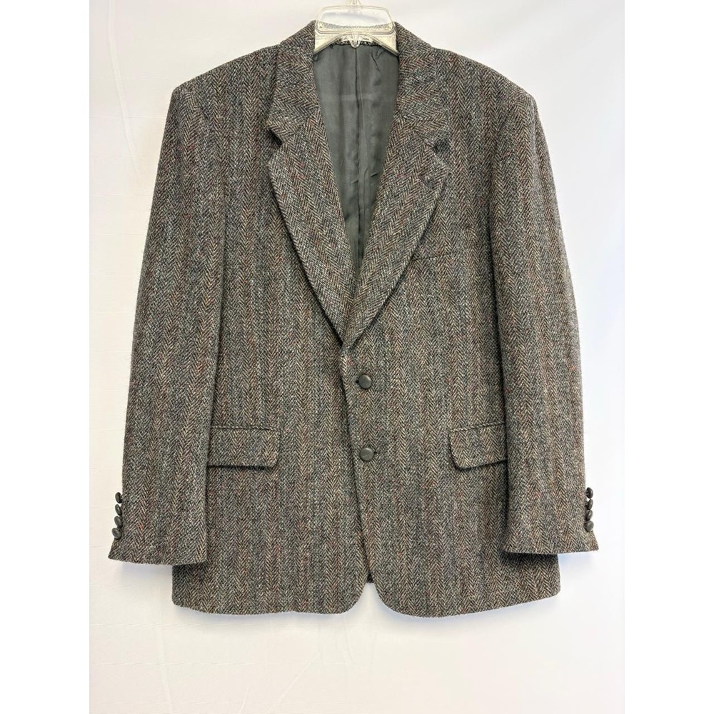 Vintage Harris Tweed Handwoven 100% Wool Gray Herringbone Tweed Blazer Sz 42R